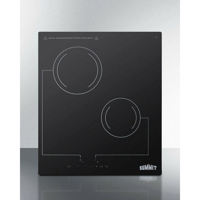 Summit 18 in. Wide 220V 2-Burner Radiant Cooktop with 2 Elements, Hot Surface Indicator, ADA Compliant, EuroKera Glass Surface, Residual Heat Indicator Light, Digital Touch Controls in Black - CR2B228T