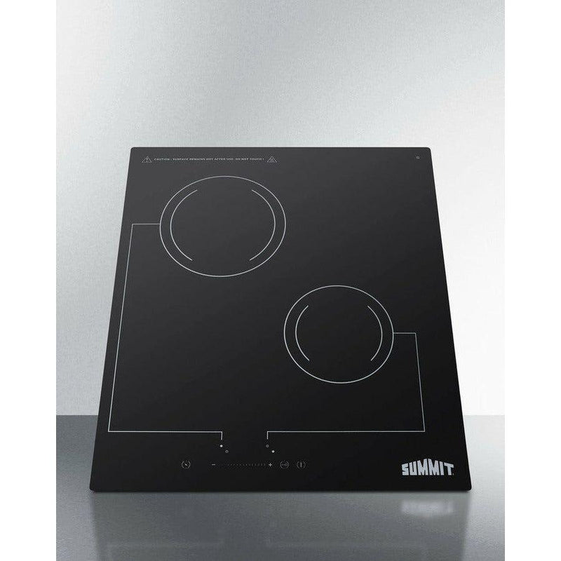 Summit 18 in. Wide 220V 2-Burner Radiant Cooktop with 2 Elements, Hot Surface Indicator, ADA Compliant, EuroKera Glass Surface, Residual Heat Indicator Light, Digital Touch Controls in Black - CR2B228T