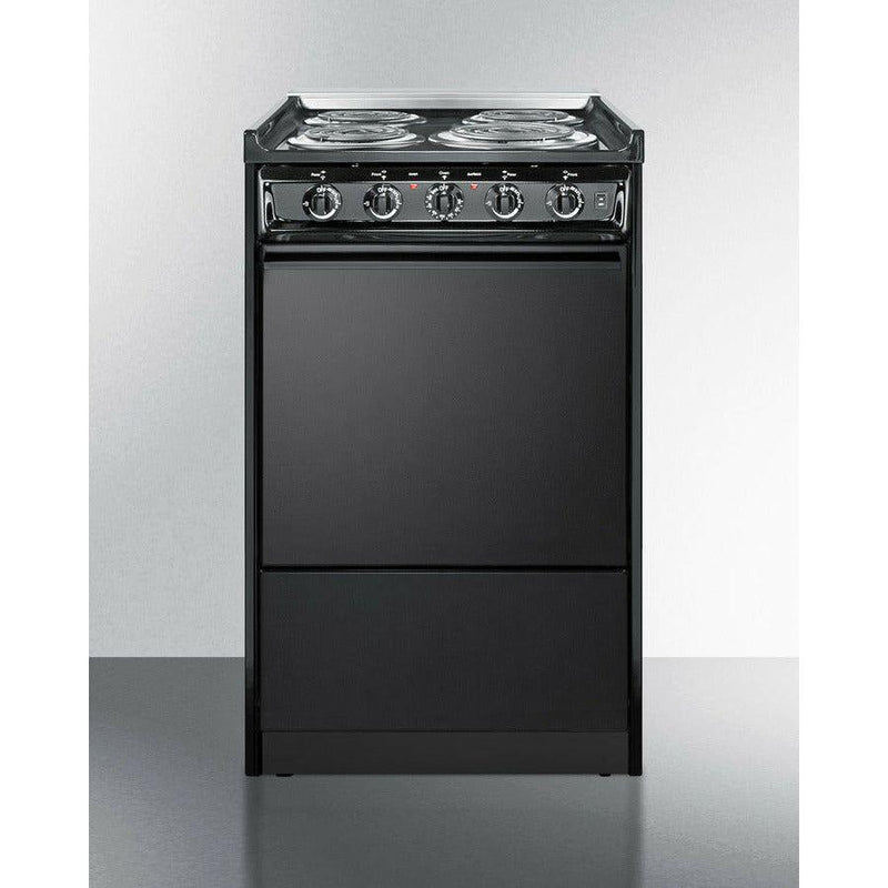 Summit 20 in. Wide Electric Coil Range with 4 Elements, 2.46 cu. ft. Total Oven Capacity, Storage Drawer, ADA Compliant, Storage Drawer - TEM110CR