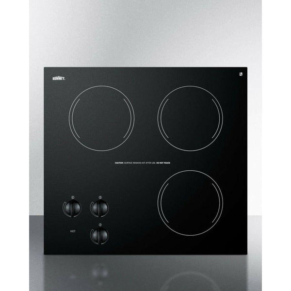 Summit 22 in. Wide 230V 3-Burner Radiant Cooktop with 3 Elements, Hot Surface Indicator, Installs Over Oven, ADA Compliant, UL Safety Listed, Glass Ceramic Surface, Push-to-Turn Knobs, Residual Heat Indicator Light in Black - CR3240