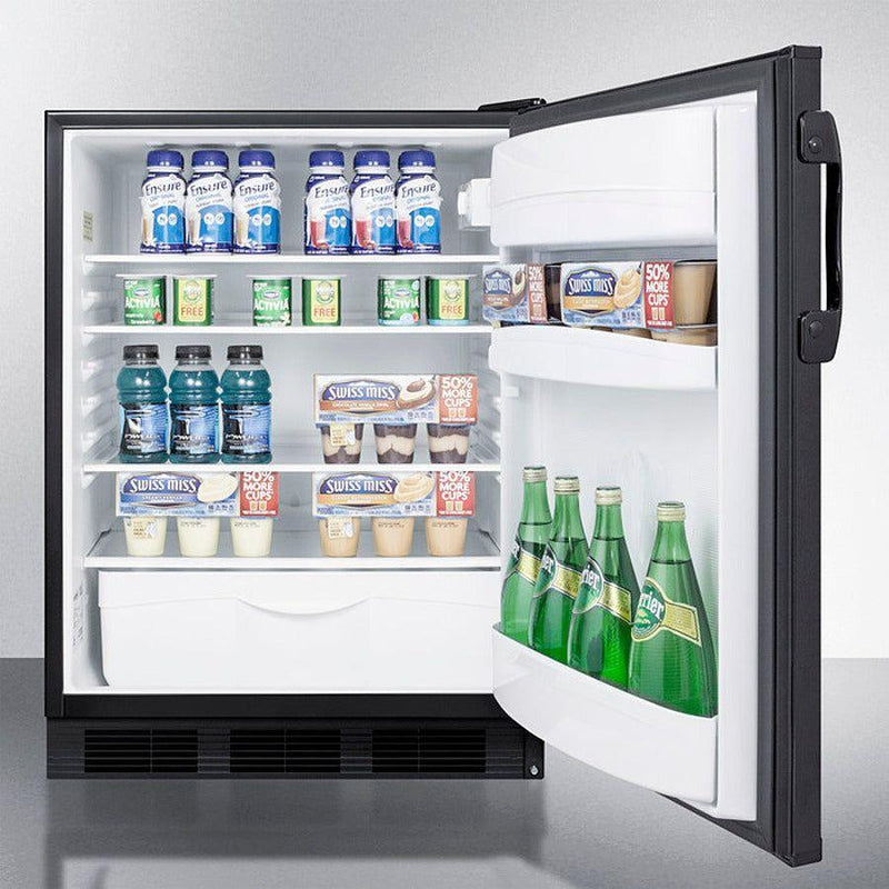 Summit 24 in. Counter Depth Compact Refrigerator with 5.5 cu. ft. Capacity, 3 Glass Shelves, Right Hinge with Reversible Doors, Crisper Drawer, Automatic Defrost Adjustable Glass Shelves - FF6BK7