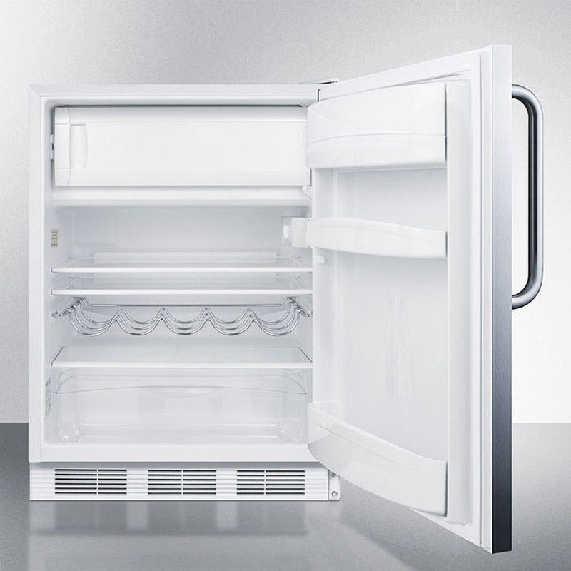 Summit 24 in. Wide Built-In Refrigerator-Freezer with 5.1 cu. ft. Capacity, 2 Glass Shelves, Right Hinge, Crisper Drawer, Cycle Defrost, Adjustable Glass Shelves, Adjustable Thermostat, CFC Free - CT661WBISSTB