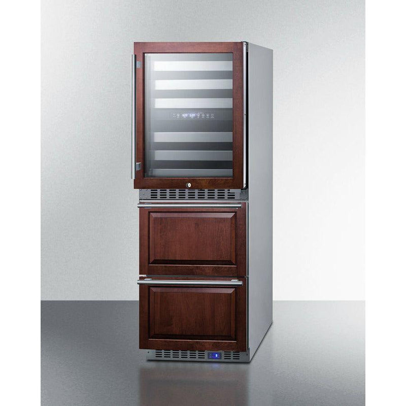 Summit 24 in. Wide Combination Dual-Zone Wine Cellar and 2-Drawer All-Refrigerator (Panels Not Included) with Door Lock, Automatic Defrost, CFC Free, Automatic Defrost, Temperature Memory Function - SWCDAR24