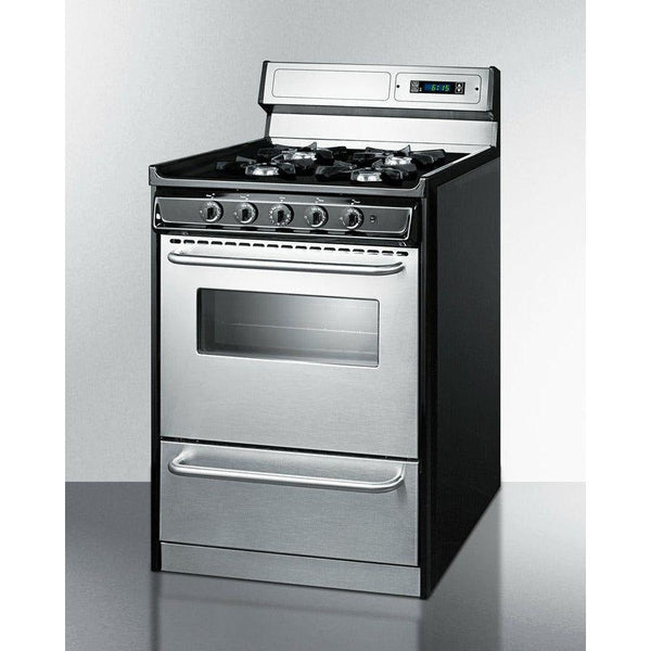 Summit 24 in. Wide Gas Range, Open Burners with 2.9 cu. ft. Capacity, 4 Sealed Burners, High Output Burner, Broiler Compartment, Recessed Top - TNM6