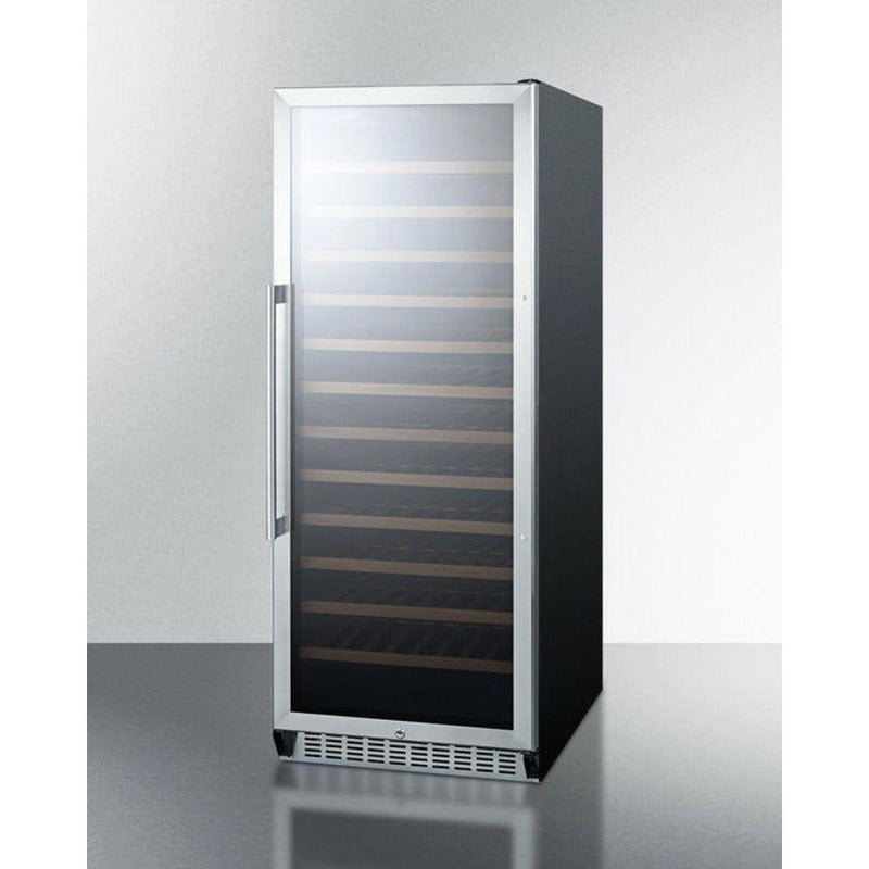 Summit 24 in. Wide Wine Cellar with 102 Bottle Capacity, Right Hinge, Glass Door, With Lock, 12 Adjustable Wine Racks, Digital Control, LED Light, Compressor Cooling - SWC1102