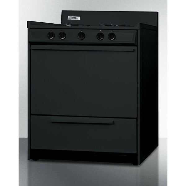 Summit 30 in. Wide Gas Range, Open Burners with 4-Open Burners, 3.69 Cu. Ft. Oven Capacity, Porcelain Cooktop, 2-Wire Racks, Push-To-Turn Knobs, Electronic Ignition - TNM2107C