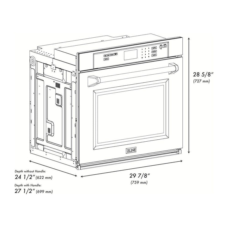 ZLINE 30 in. Professional True Convection Single Wall Oven with Air Fry and Self Clean in Black Stainless Steel WASB-30